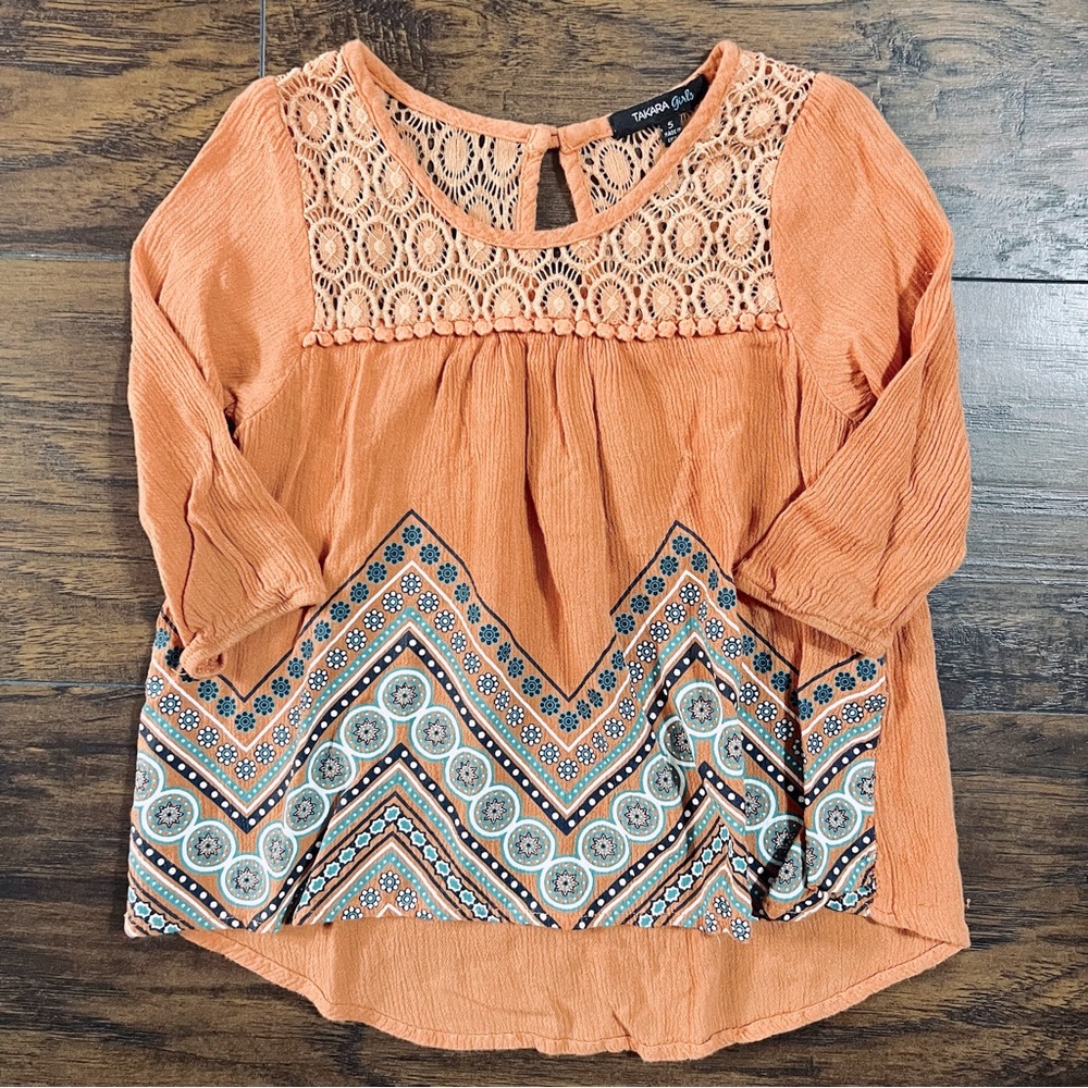 Little girls size 5 Orange blouse 3/4 sleeve